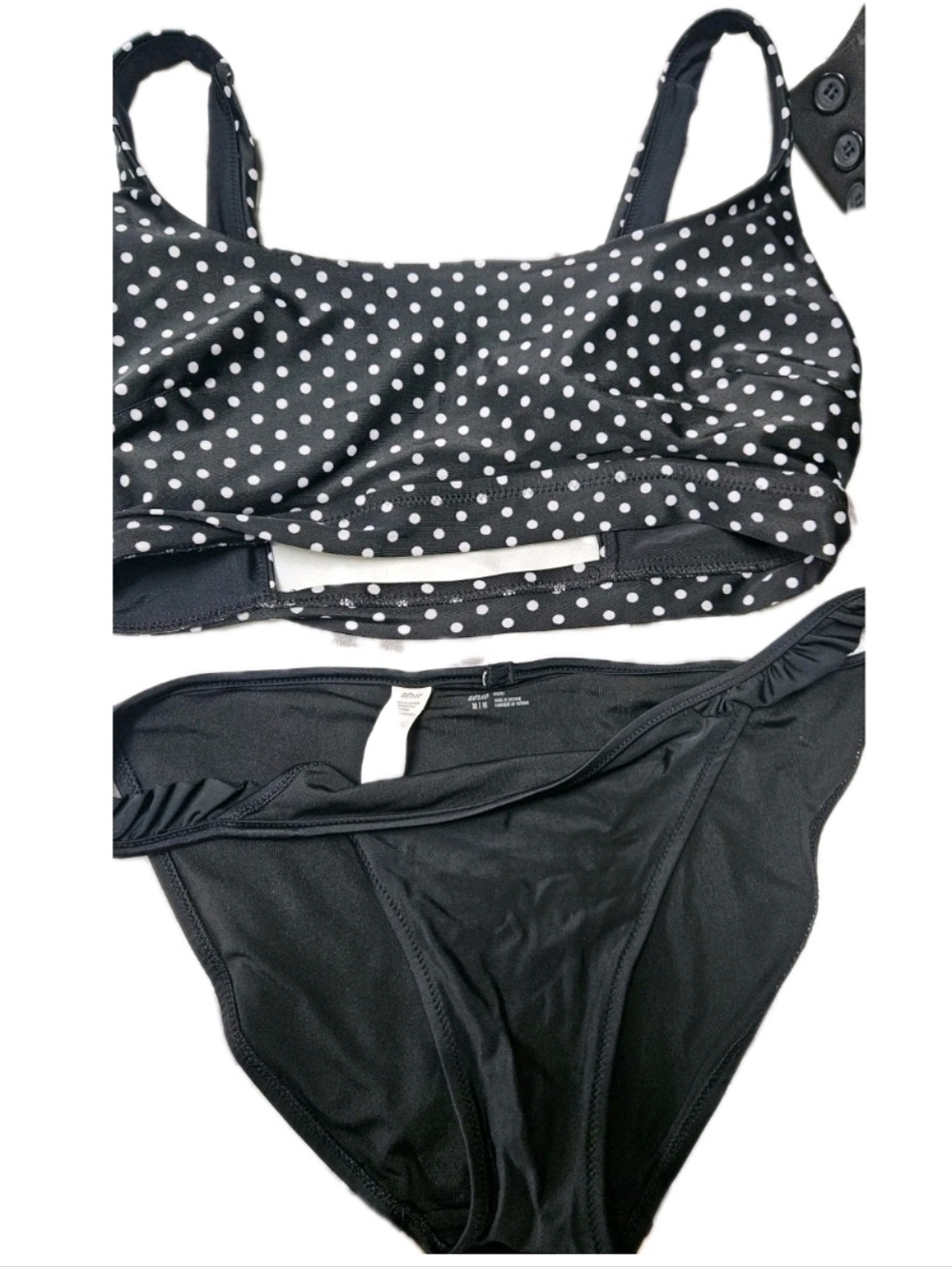 Aerie Bikini Polka Dots LARGE Top MEDIUM Bottoms Black